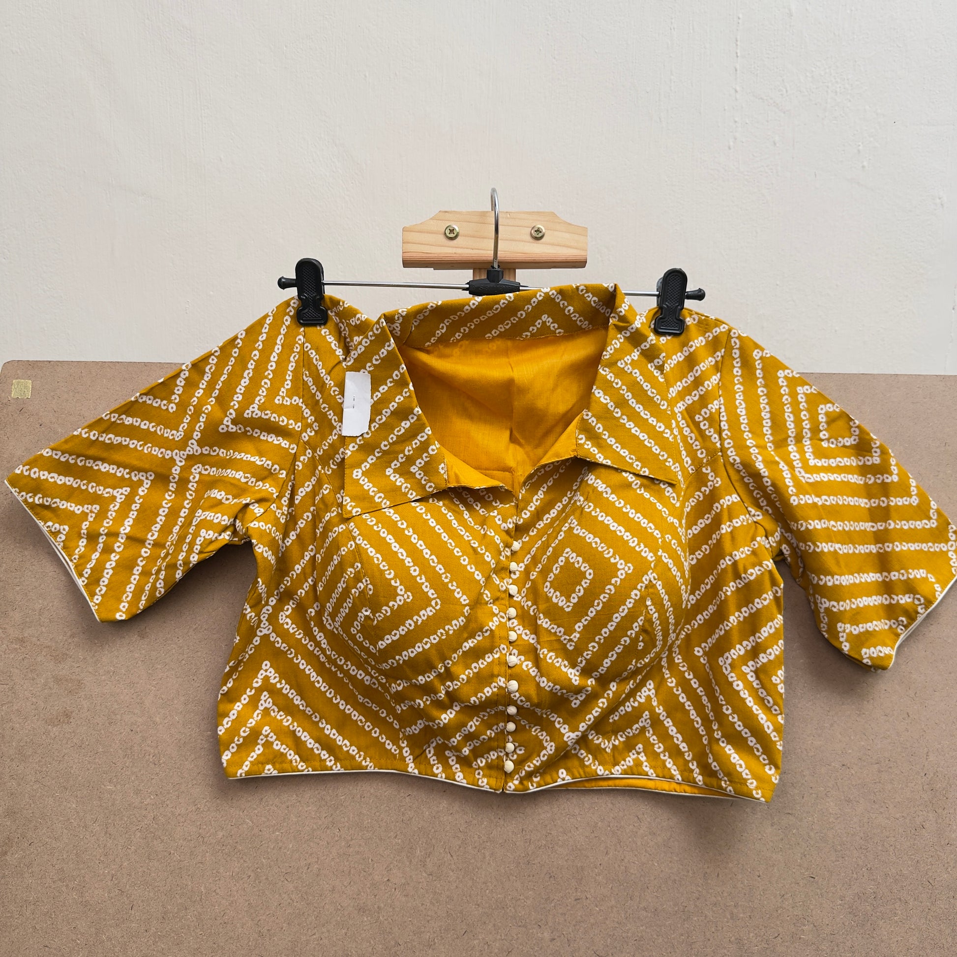 Mustard bandini designed collar neck cotton blouse - JTG Fashions