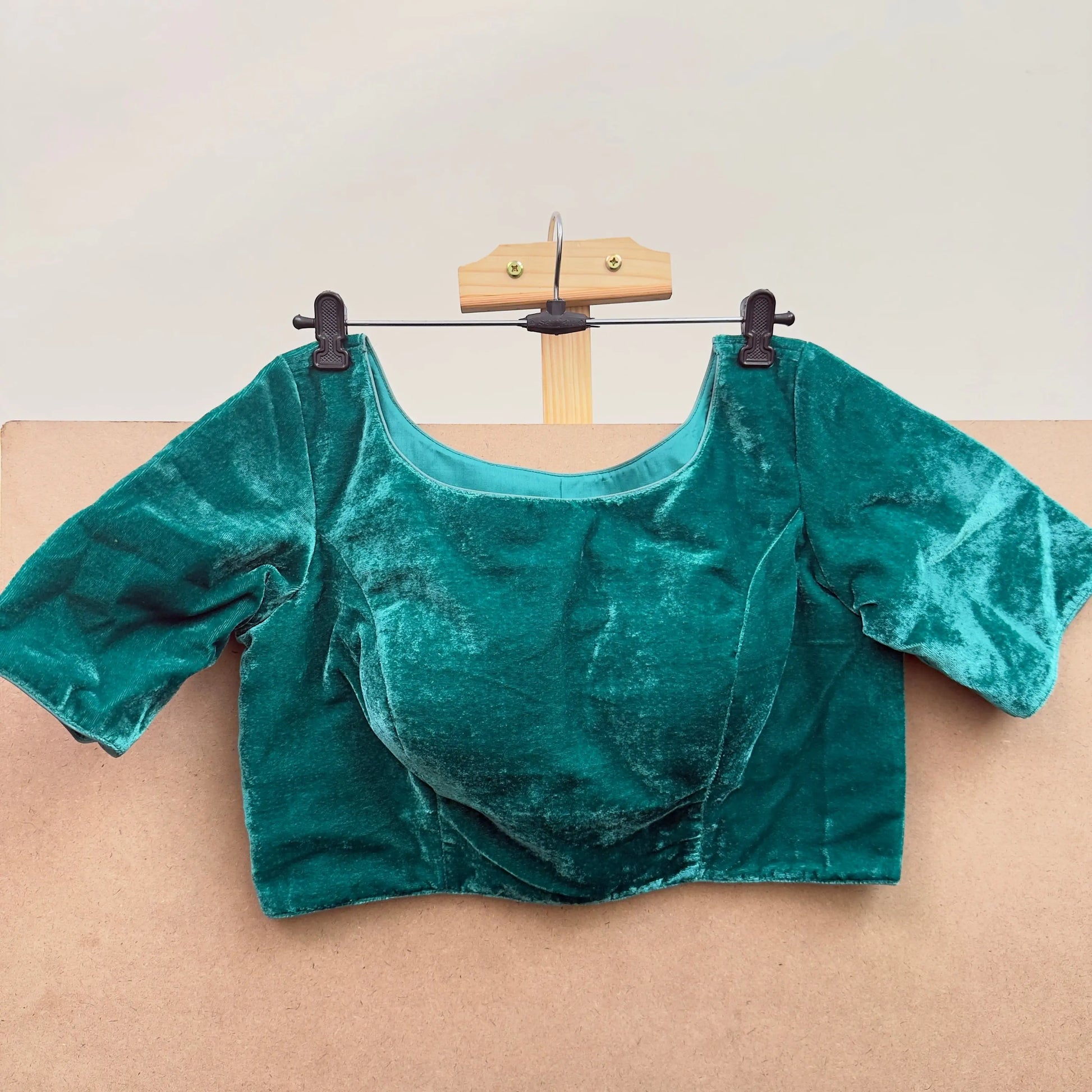 Dark Teal color velvet blouse - JTG Fashions