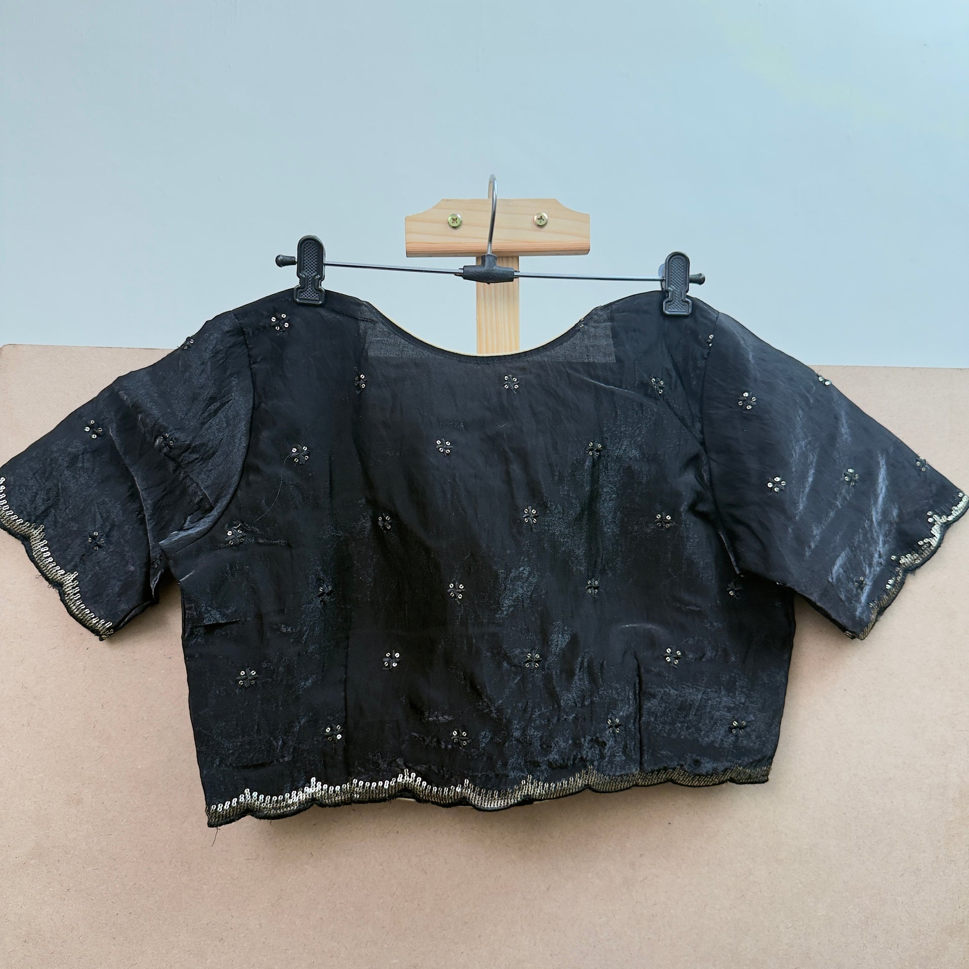 Smoky black tissue with sequins work blouse - JTG Fashions