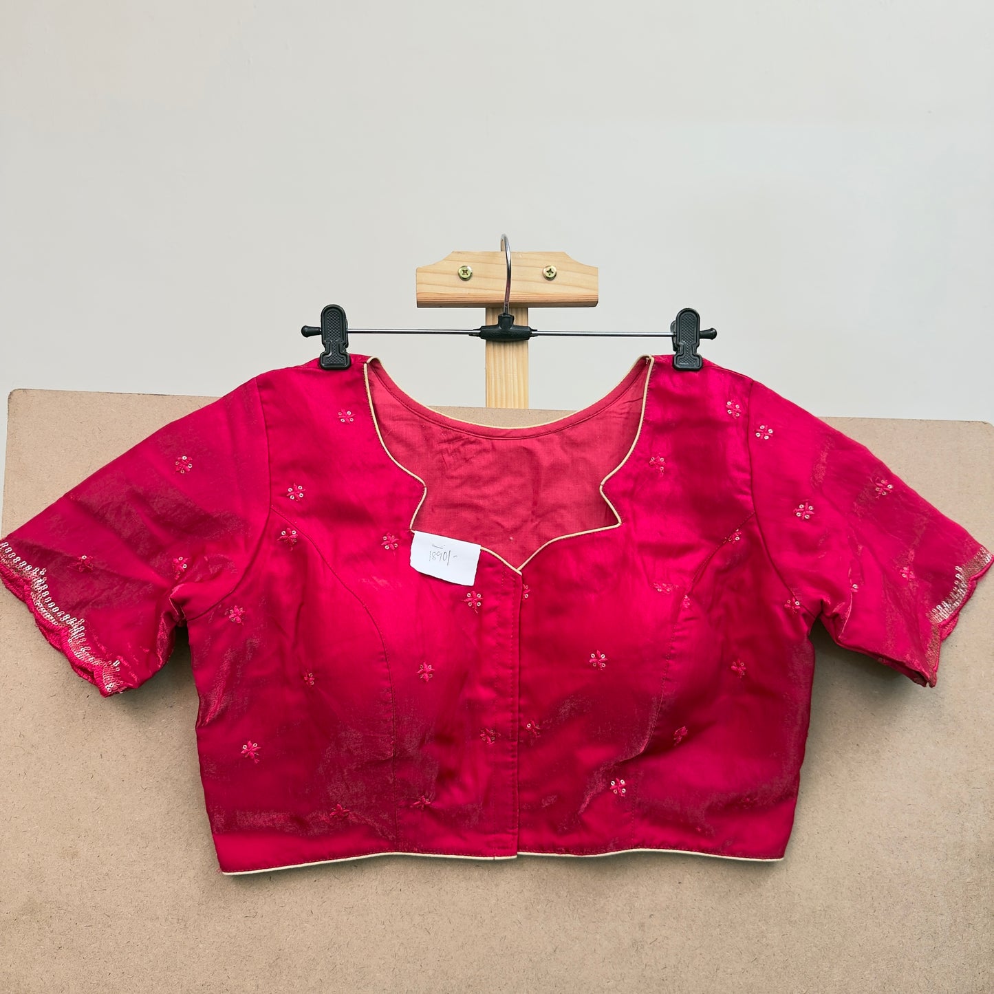 Lipstick red tissue with sequins work blouse - JTG Fashions