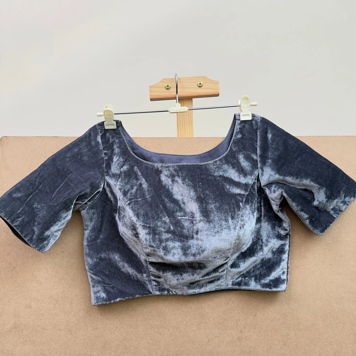 Slate Grey color velvet blouse - JTG Fashions