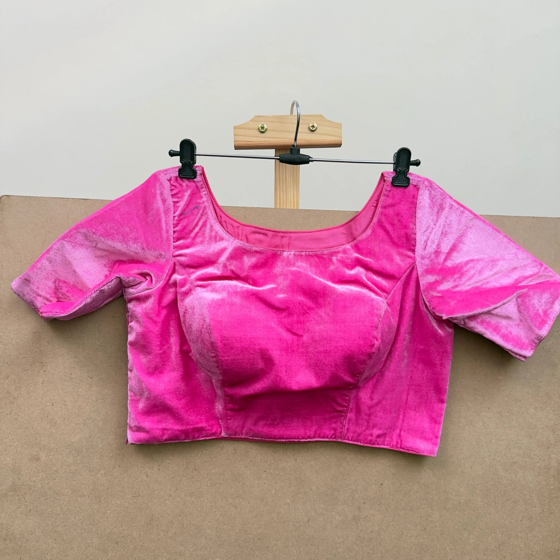 Neon pink color velvet blouse - JTG Fashions