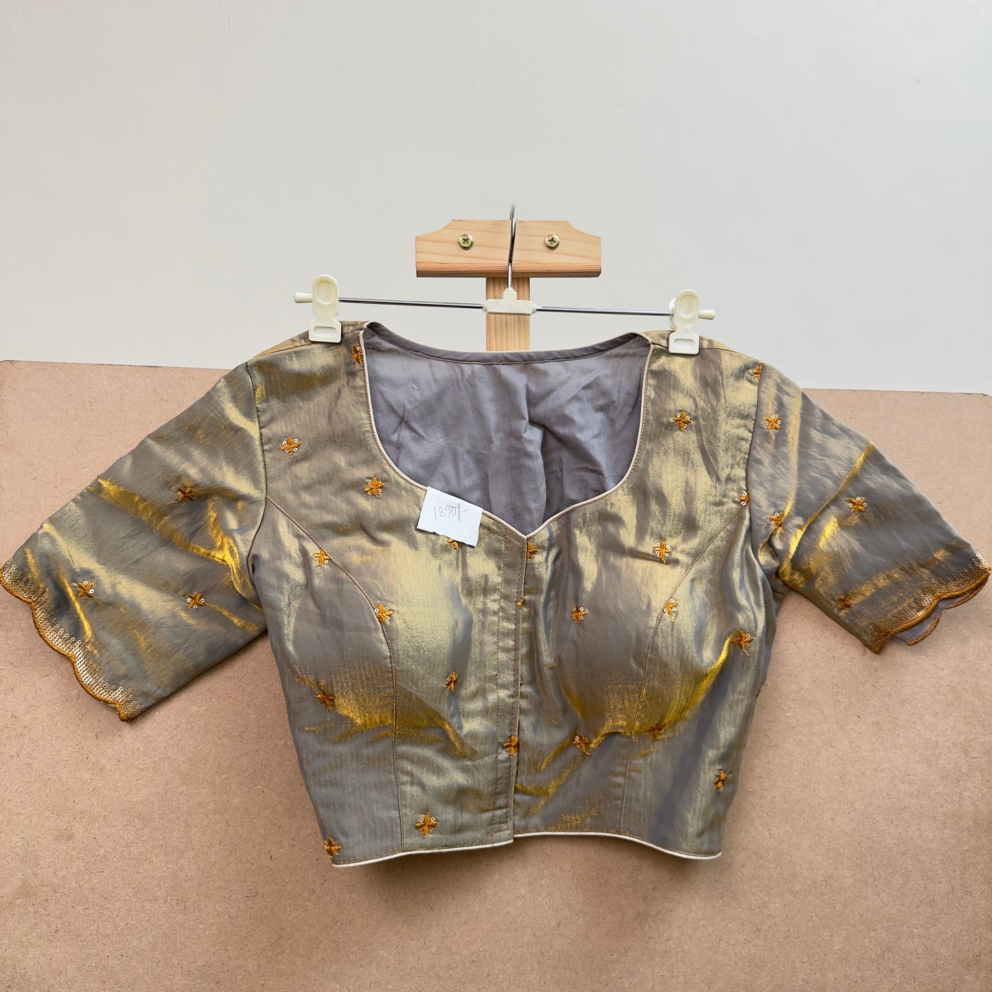 Olive tissue with sequins work blouse - JTG Fashions