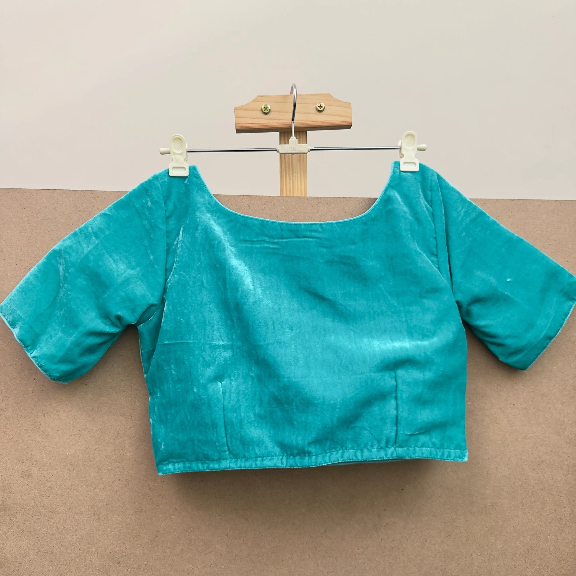 Deep Aqua Blue color velvet blouse - JTG Fashions