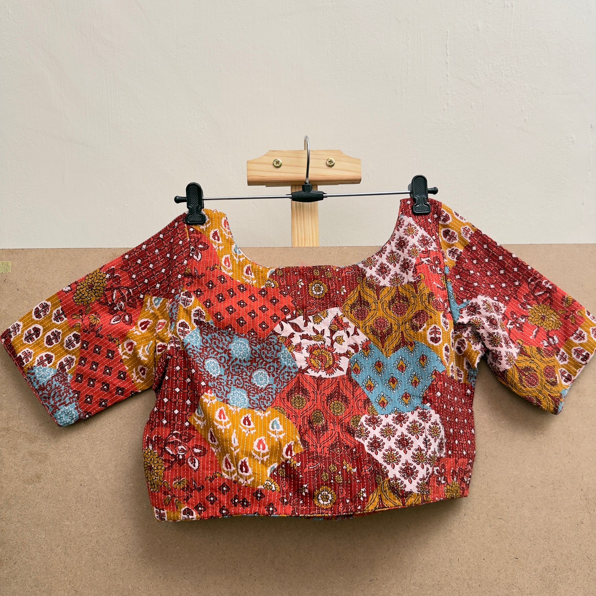 Multicoloured cotton quilted patterned boat neck blouse - JTG Fashions