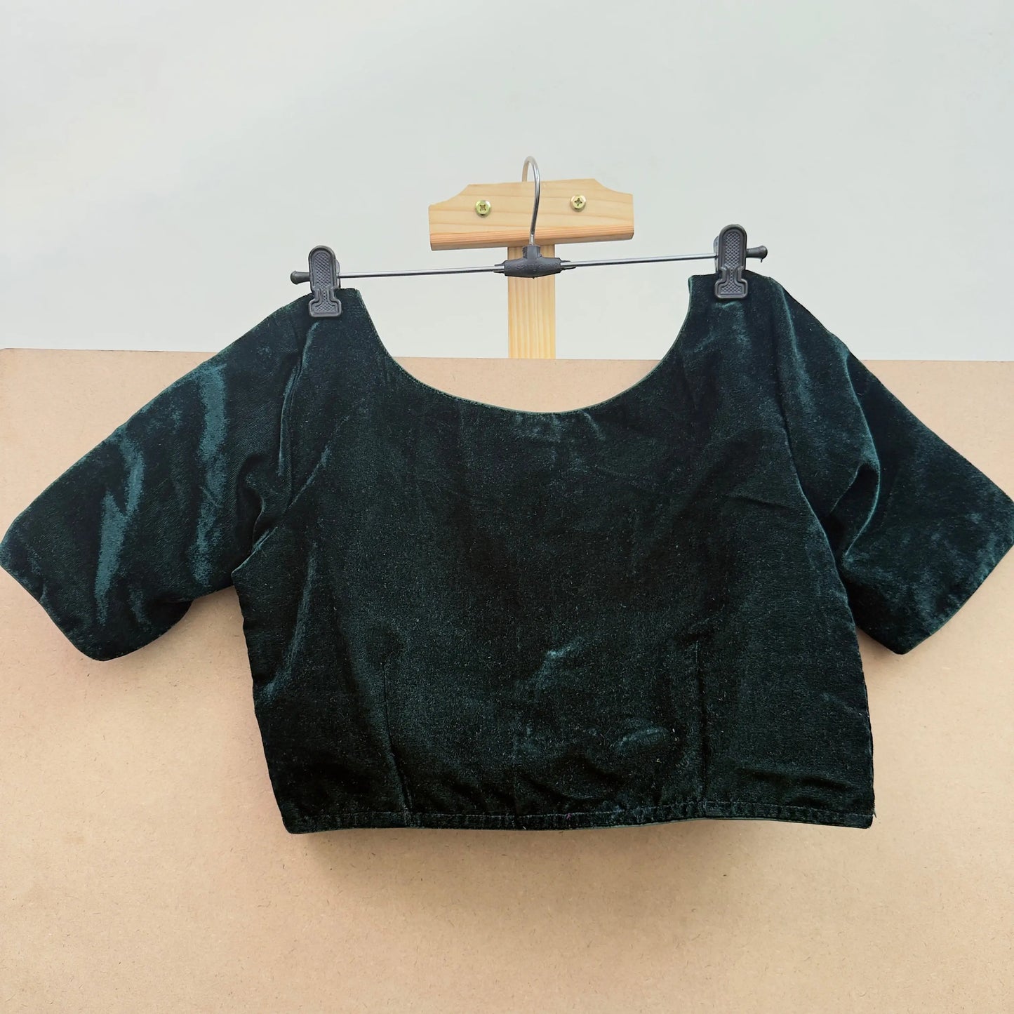 Dark Jungle green color velvet blouse - JTG Fashions