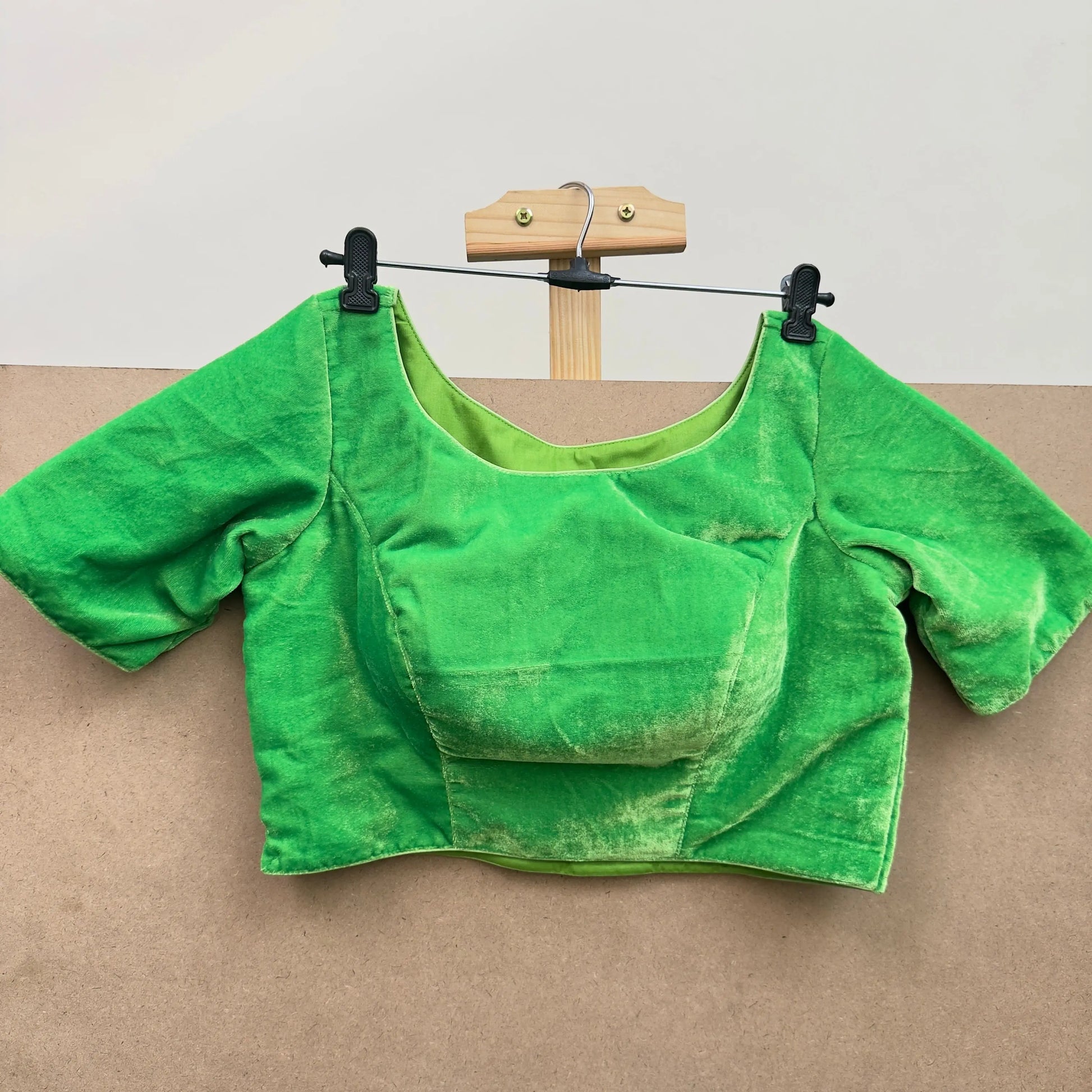 Mid Green color velvet blouse - JTG Fashions