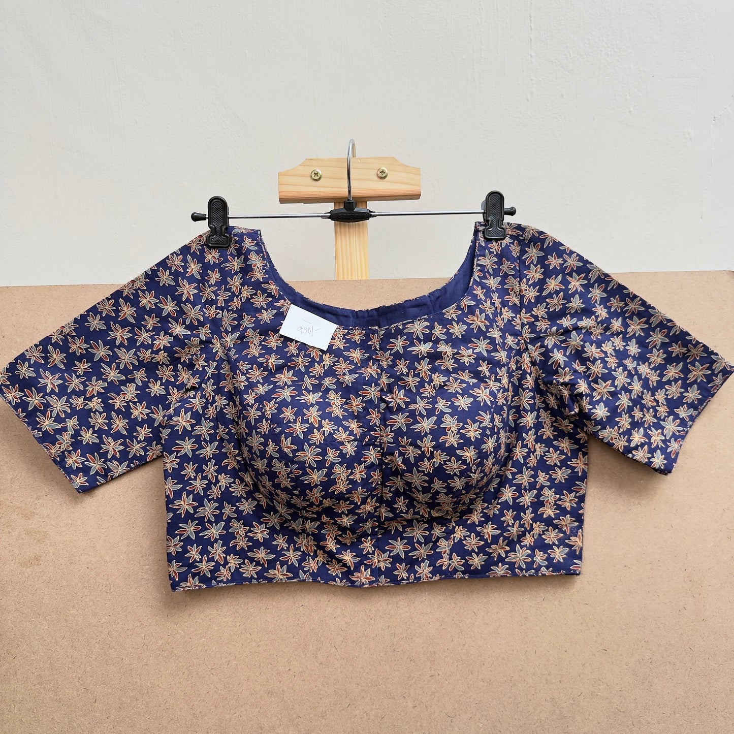 Blue floral printed cotton boat neck blouse - JTG Fashions