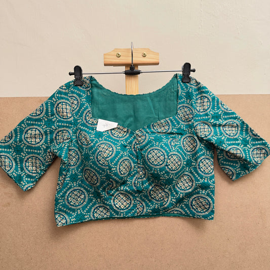 Sea Green bandani printed cotton sweetheart neck blouse - JTG Fashions