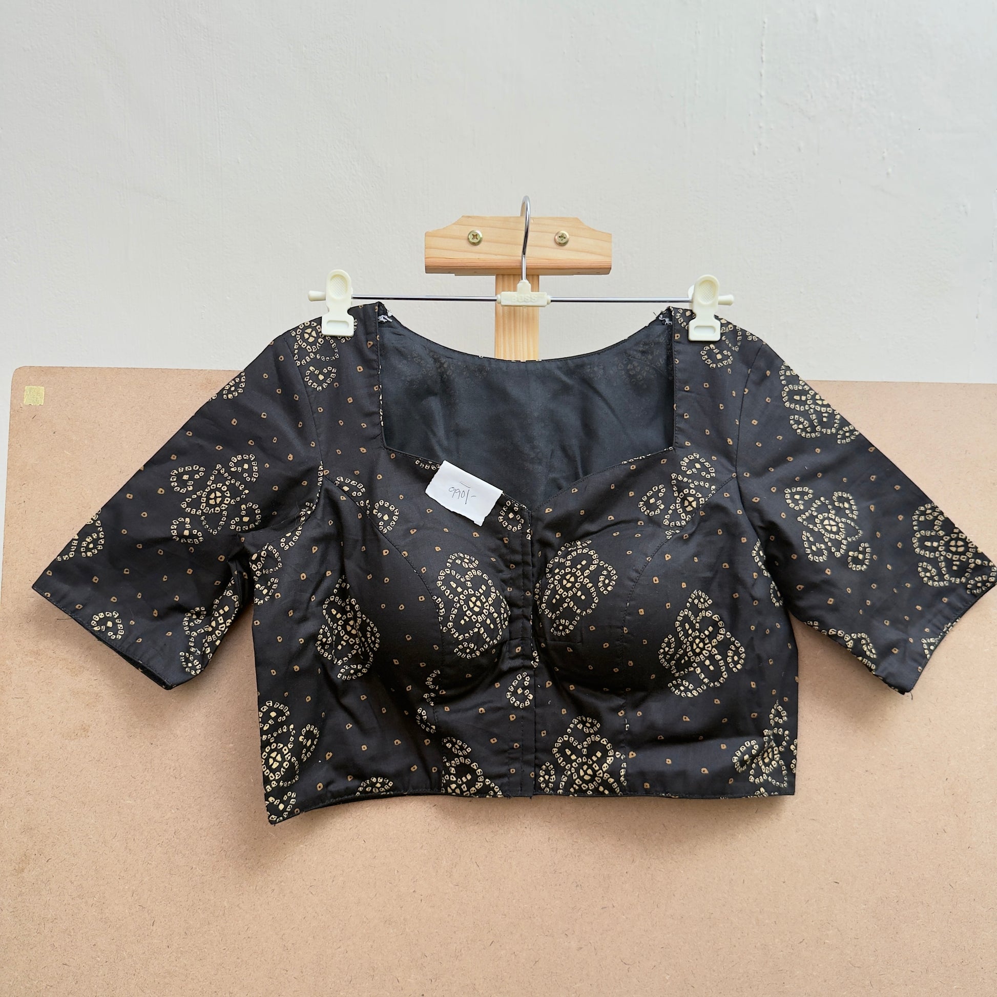 Smoky Black cotton bandani printed sweetheart neck blouse - JTG Fashions