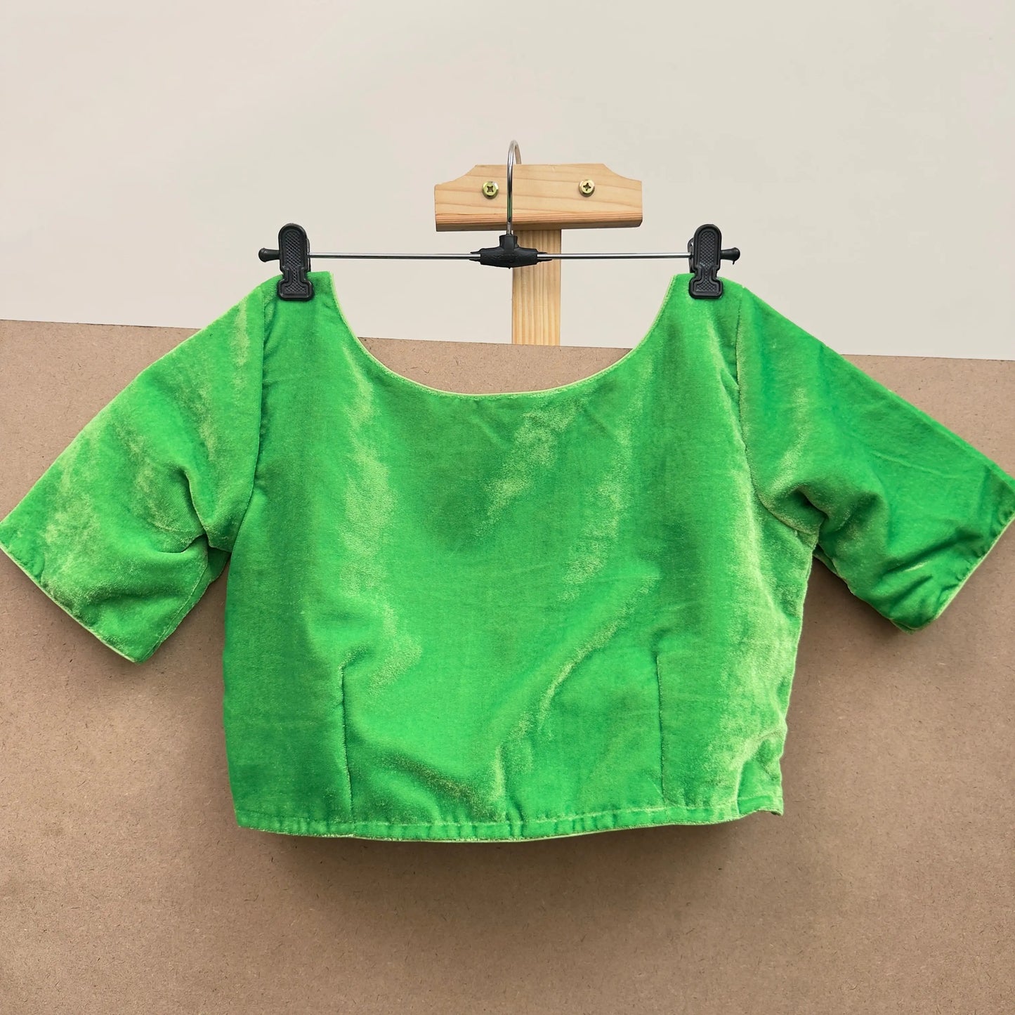 Mid Green color velvet blouse - JTG Fashions