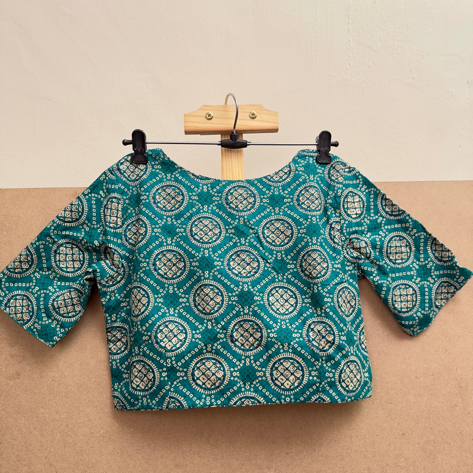 Sea Green bandani printed cotton sweetheart neck blouse - JTG Fashions