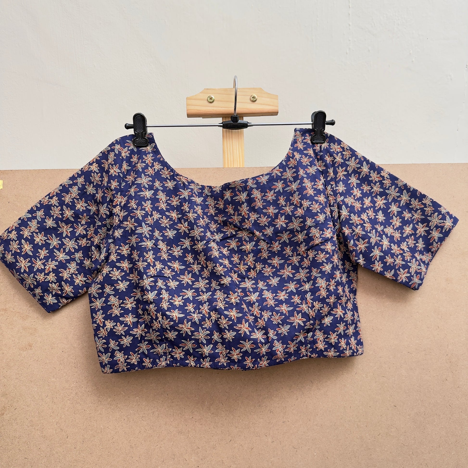 Blue floral printed cotton boat neck blouse - JTG Fashions