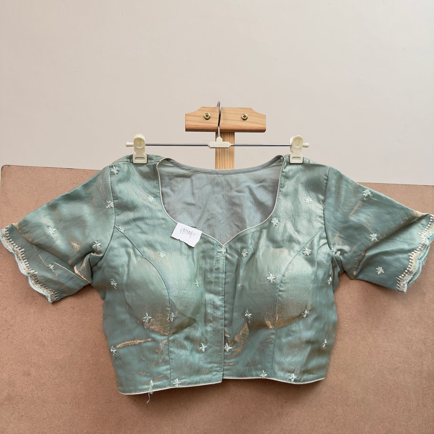 Ash Grey Tissue with Sequins Work Blouse - JTG Fashions