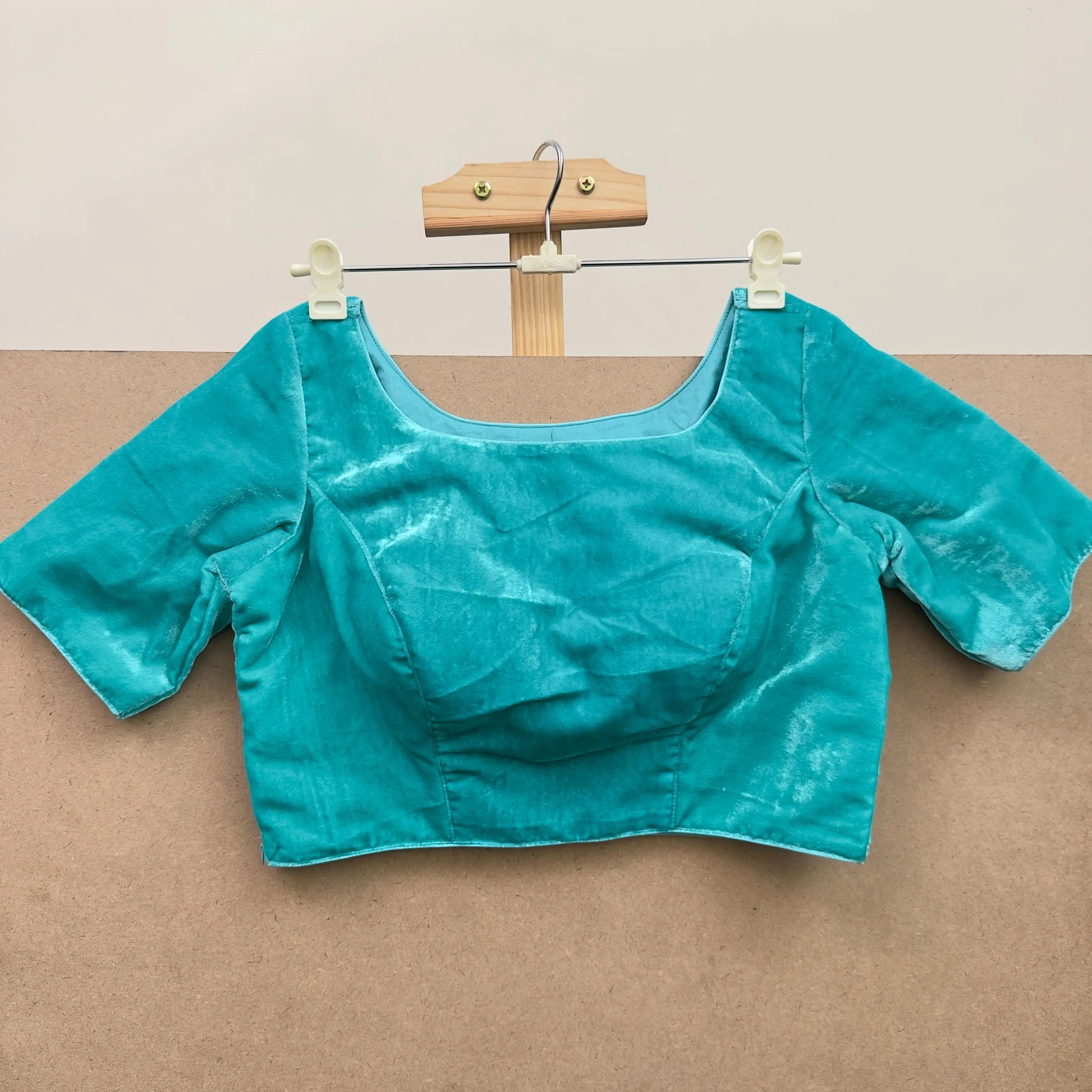 Deep Aqua Blue color velvet blouse - JTG Fashions