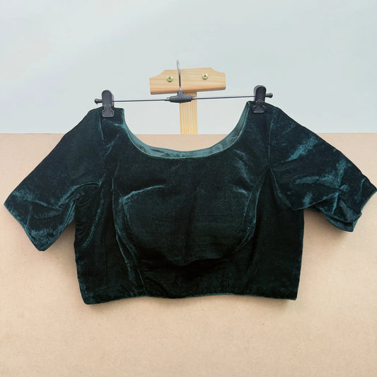 Dark Jungle green color velvet blouse - JTG Fashions